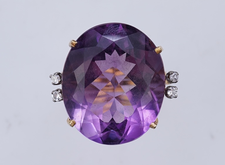 An amethyst and diamond ring